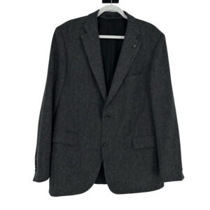 OAKS London Men’s Virgin Wool Sport Coat EUR 56R US 48R Blazer Grey Herringbone